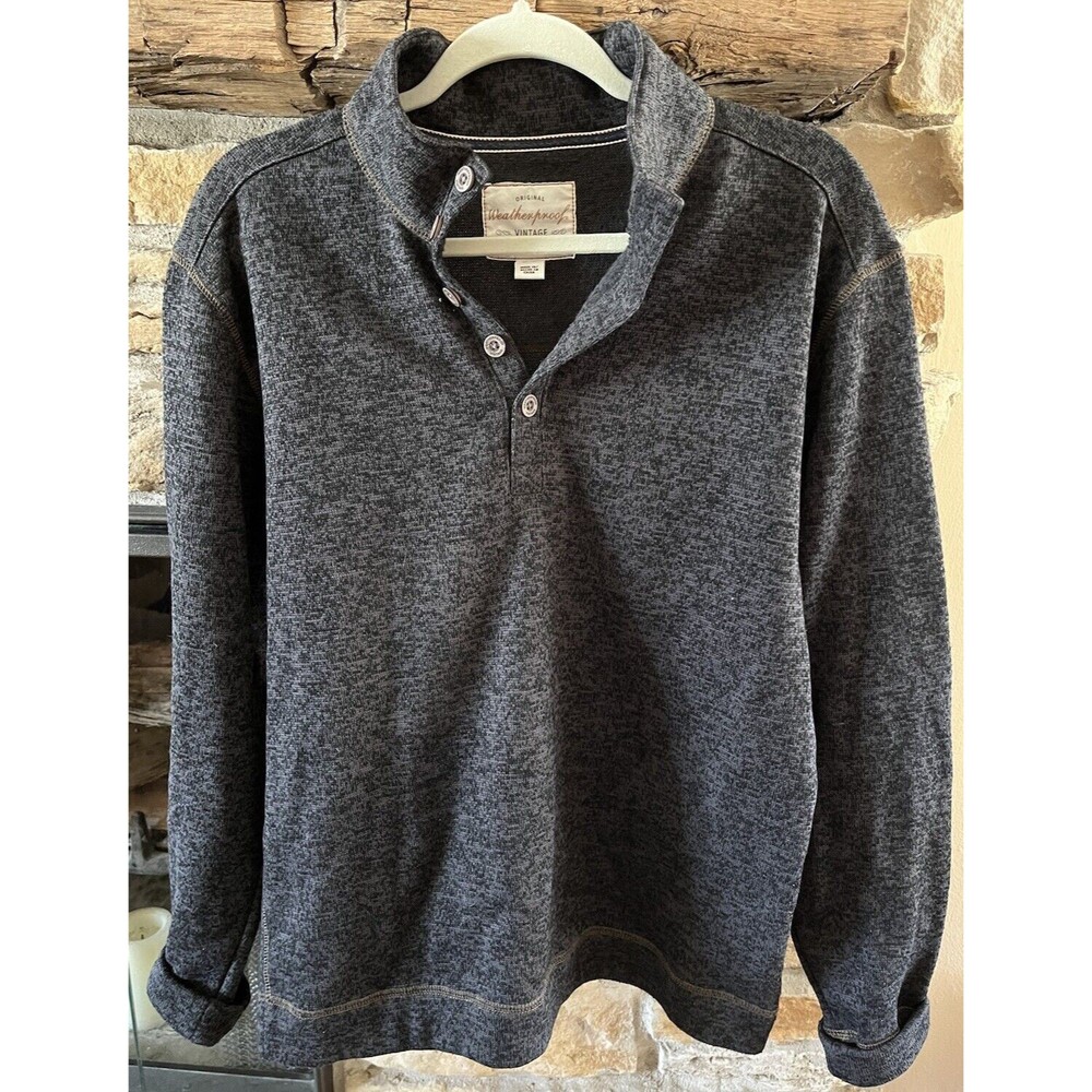 Original Weatherproof Vintage 1/4 Button Sweater Mens Large Long Sleeve Gray